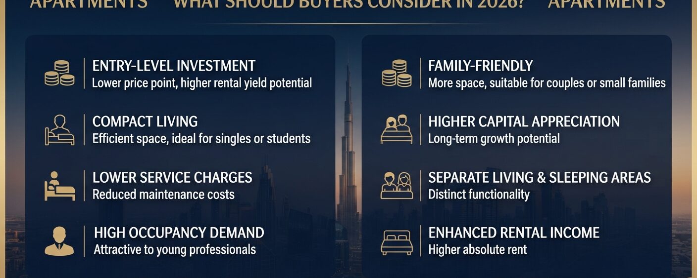 Studio vs 1-Bedroom Apartment in Dubai: What Should Buyers Consider in 2026?