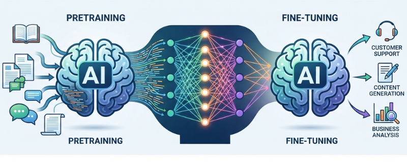 Pretraining and Fine Tuning in Large Language Models